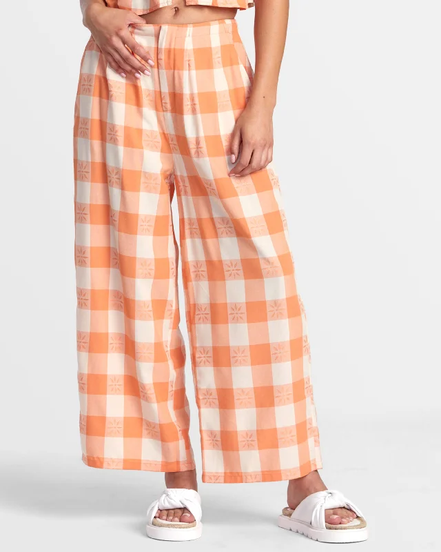 Callum Printed Wide Leg Pants - Copper Tan Lightweight Linen Pants