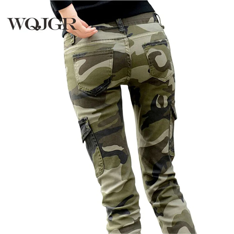 WQJGR 2020 Pants Women Cotton Fashion Camouflage Women Pants Pencil Women Long Pants Casual Plaid Pants