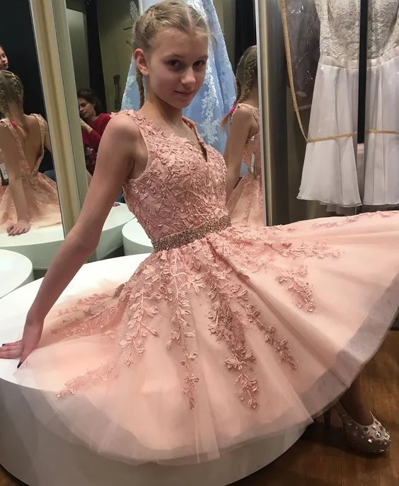 Princess A-line Short Pink Homecoming Dress C1435
