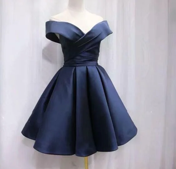 Simple Navy Blue Short Homecoming Dress Ruffle Mini Party Gowns Custom Made Women Party Gowns ,Short Graduation Dress C665