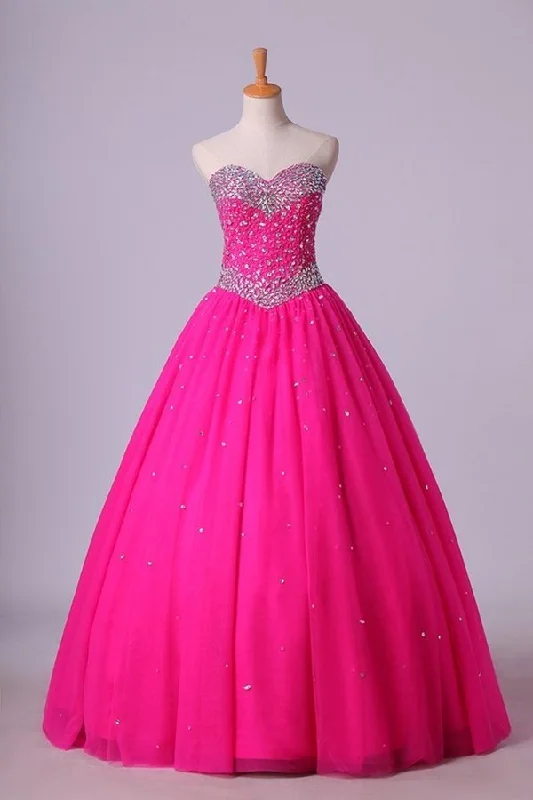 2024 Sweetheart Ball Gown Floor Length Dress Beaded Bodice Corset Tie P94YKH25