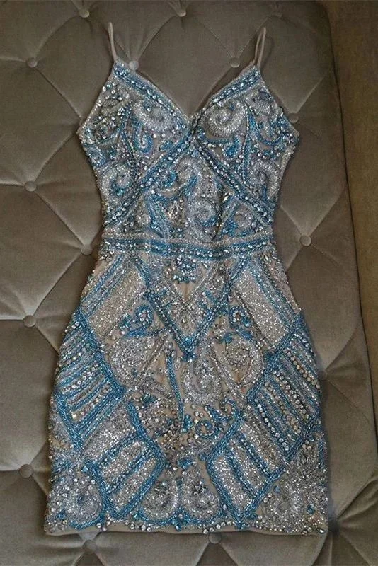 Shinning Crystal Beaded Sheath Short Homecoming Dress Luxury Beaded Spaghetti Strap Homecoming Mini Bodycon Beaded Cocktail Dress C729 Shinning Crystal Beaded Sheath Short Homecoming Dress Luxury Beaded Spaghetti Strap Homecoming Mini Bodycon Beaded Cocktail Dress C729