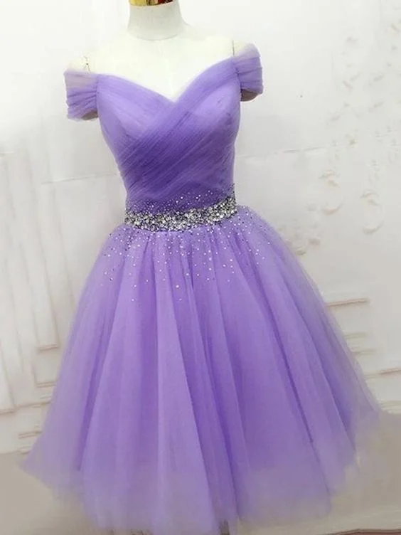 Beading Short Off-The-Shoulder A-Line Homecoming Dress C1081