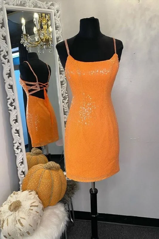 glitter orange sequins short homecoming dress C1167
