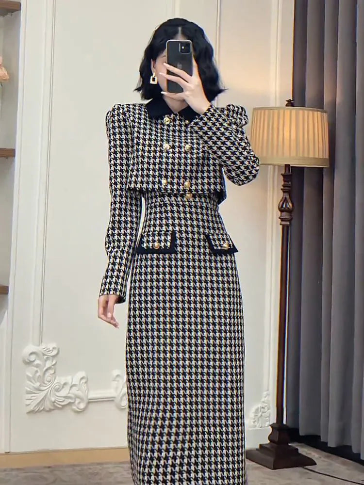 Summer Spring New 2 Piece Elegant Skirt Suit Short Jakcet+Long Plaid Skirt Dresses Two Piece Outfits Summer Spring New 2 Piece Elegant Skirt Suit Short Jakcet+Long Plaid Skirt Dresses Two Piece Outfits