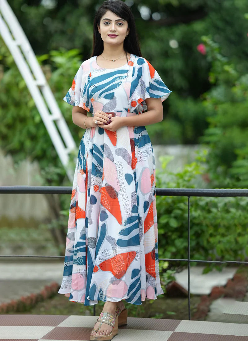 WHITE LINING PRINTED GEORGETTE PARTY WEAR DRESS