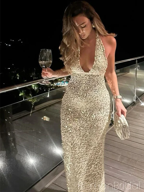 Shiny Halter Strap Sleeveless Mermaid Sequin Long Evening Prom Dresses Online, OLP642 Shiny Halter Strap Sleeveless Mermaid Sequin Long Evening Prom Dresses Online, OLP642