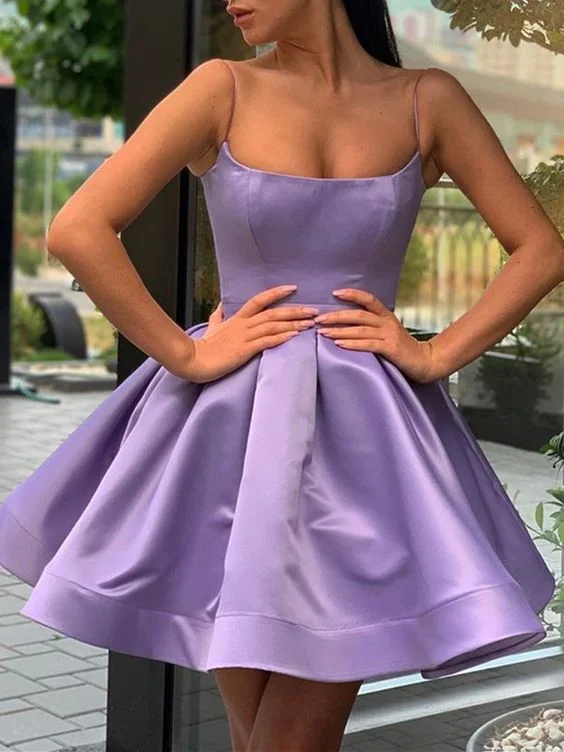 A Line Spaghetti Straps Short Purple Formal Homecoming Dresses C589