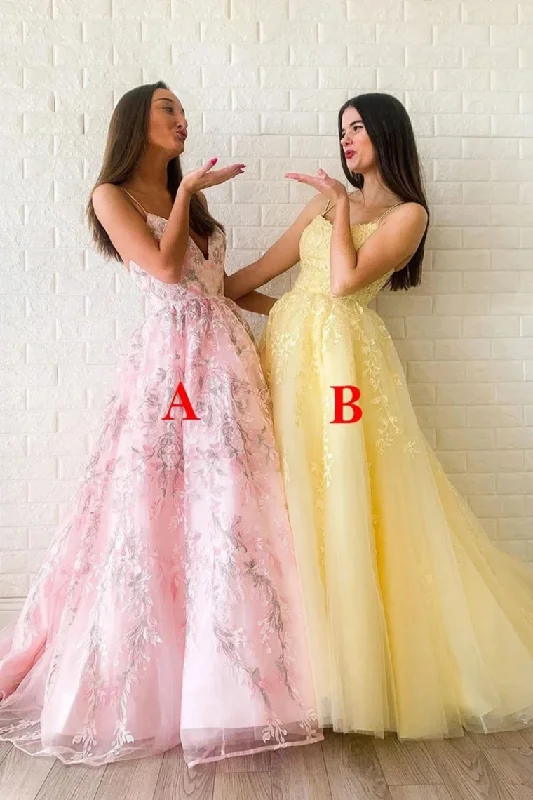 A Line Spaghetti Straps V Neck Lace Appliques Beads Lace Up Prom Dresses (Leave A Or B In The Remark STIPTGRK67K A Line Spaghetti Straps V Neck Lace Appliques Beads Lace Up Prom Dresses (Leave A Or B In The Remark STIPTGRK67K