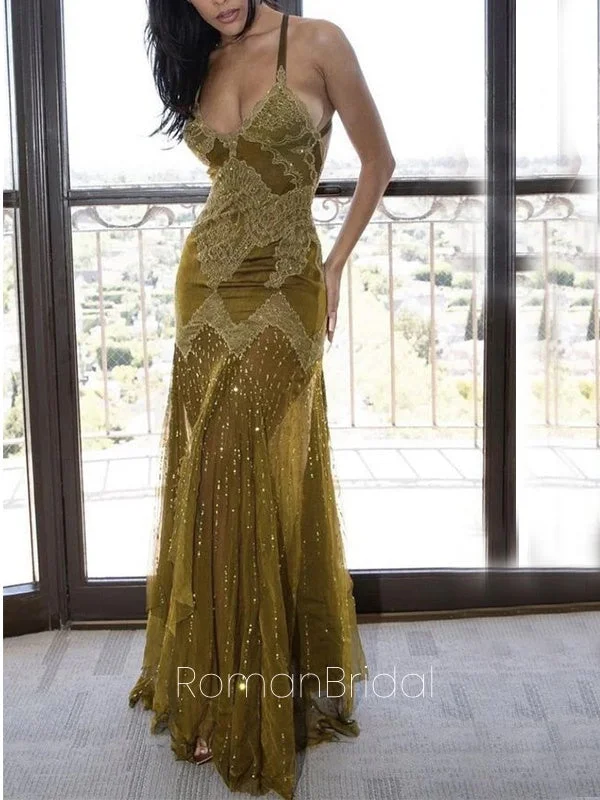 Elegant Spaghetti Strap Sleeveless Mermaid Satin Long Evening Prom Dresses Online, OLP627 Elegant Spaghetti Strap Sleeveless Mermaid Satin Long Evening Prom Dresses Online, OLP627