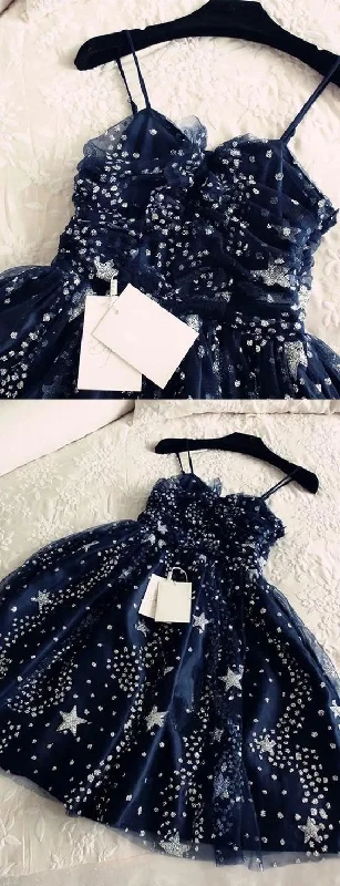 Navy Blue Shiny Star Painted Fashion Homecoming Dresses C1457