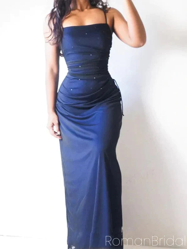 Sexy Spaghetti Strap Sleeveless Mermaid Satin Long Evening Prom Dresses Online, OLP666 Sexy Spaghetti Strap Sleeveless Mermaid Satin Long Evening Prom Dresses Online, OLP666