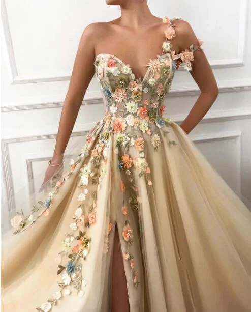 A Line One Shoulder Floor Length Sweetheart Tulle Applique Prom Dresses,Evening Dresses A Line One Shoulder Floor Length Sweetheart Tulle Applique Prom Dresses,Evening Dresses