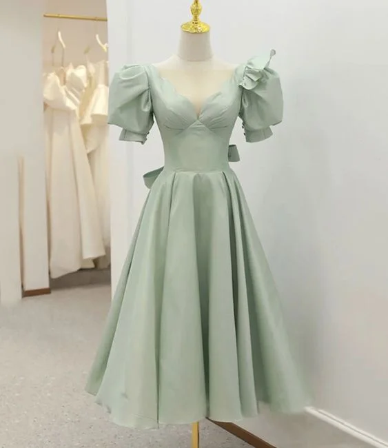 Vintage / Retro Sage Green A-Line / Princess Scoop Neck Puffy Short Sleeve Homecoming Dress C2029 Vintage / Retro Sage Green A-Line / Princess Scoop Neck Puffy Short Sleeve Homecoming Dress C2029