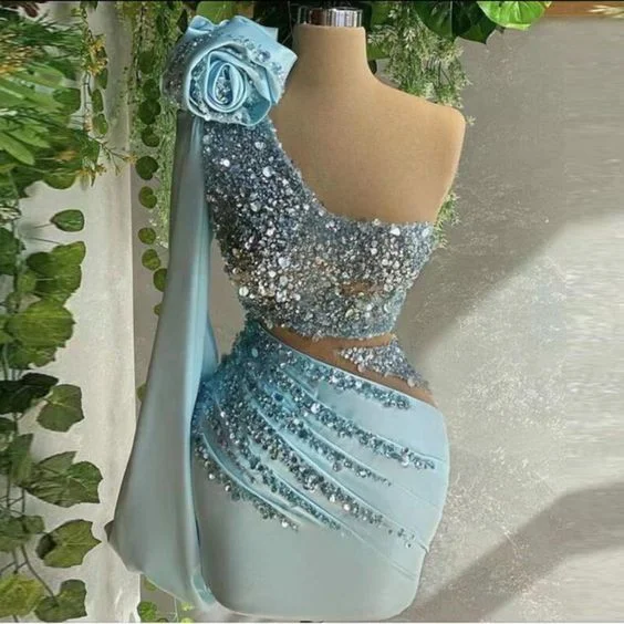 Blue sexy sheath homecoming dress, one shoulder beaded homeocming dresses C1469