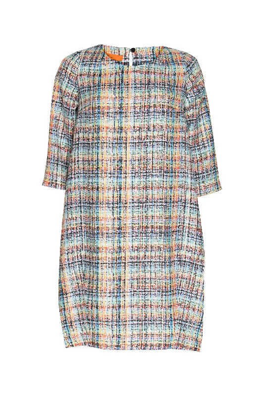 3/4 Sleeve Tulip Dress - Multi Check Linen 9760