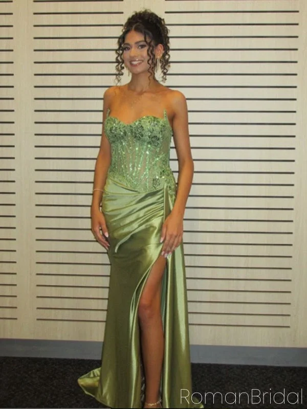 Elegant Sweetheart Sleeveless Mermaid Satin Long Evening Prom Dresses Online, OLP668 Elegant Sweetheart Sleeveless Mermaid Satin Long Evening Prom Dresses Online, OLP668