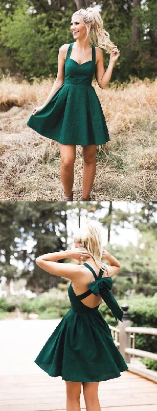 Green Satin Halter With Bowknot Simple Homecoming Dresses C731