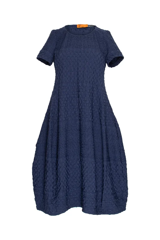 Short Sleeve Bell Panel Dress - Indigo Jacquard 9757
