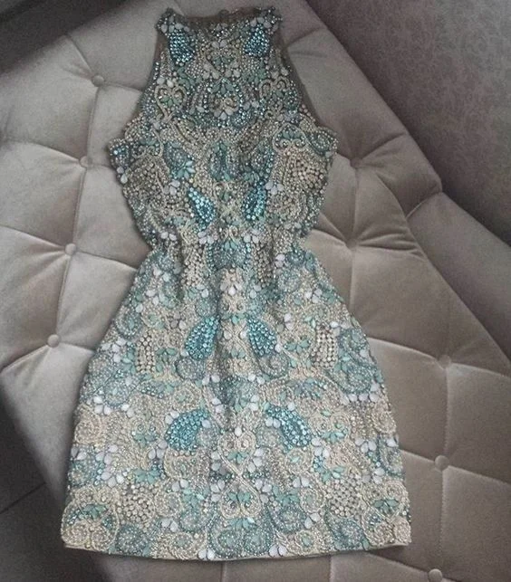 Shinning Crystal Beaded Sheath Short Homecoming Dress C889