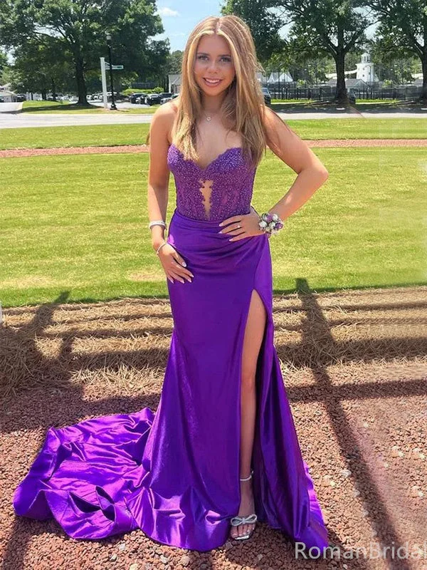 Sexy Sweetheart Sleeveless Mermaid Satin Long Prom Dresses With Trailing For Party Online, OL444 Sexy Sweetheart Sleeveless Mermaid Satin Long Prom Dresses With Trailing For Party Online, OL444