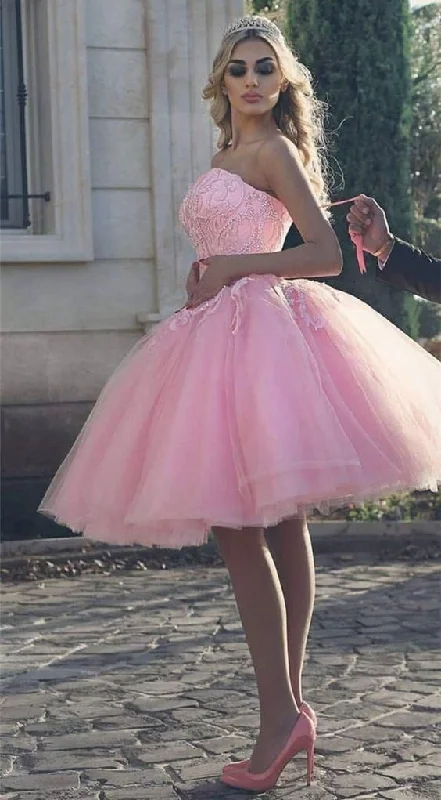 blush pink dresses short mini ball gown homecoming dress C738