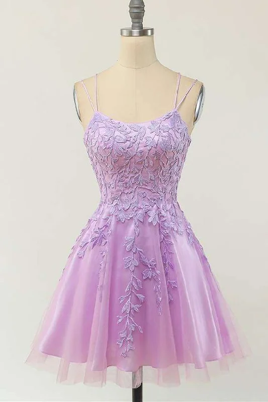 Light Purple Lace Appliques Short A-line Homecoming Dress  C1156