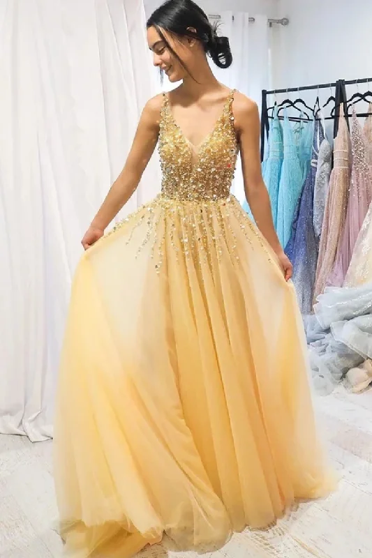 A Line Floor Length Tulle Prom Dress With Sequins Cheap V Neck Long Formal STIP1NJG7JC A Line Floor Length Tulle Prom Dress With Sequins Cheap V Neck Long Formal STIP1NJG7JC