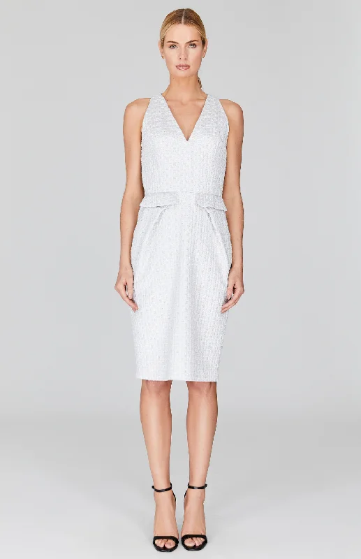 Metallic Tweed V Neck Fitted Dress