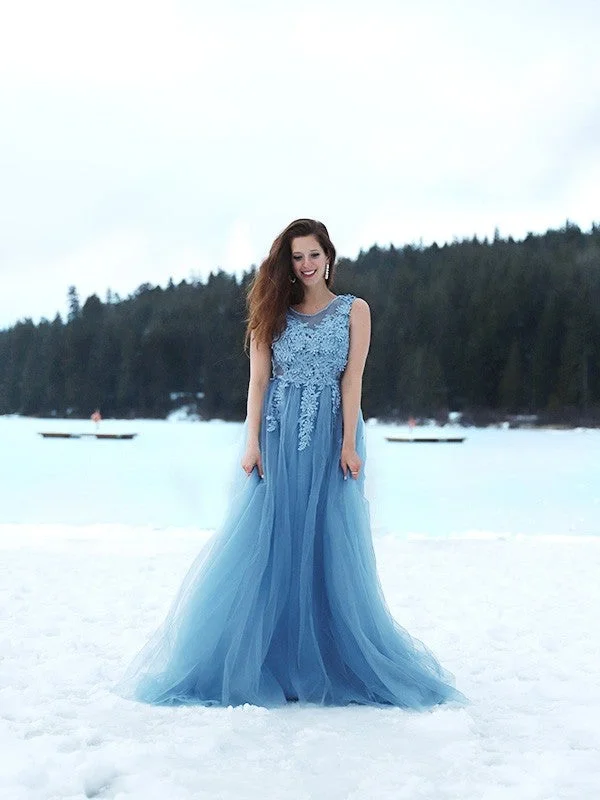 Ball Gown Applique Jewel Tulle Sleeveless Sweep/Brush Train Dresses TPP0009097