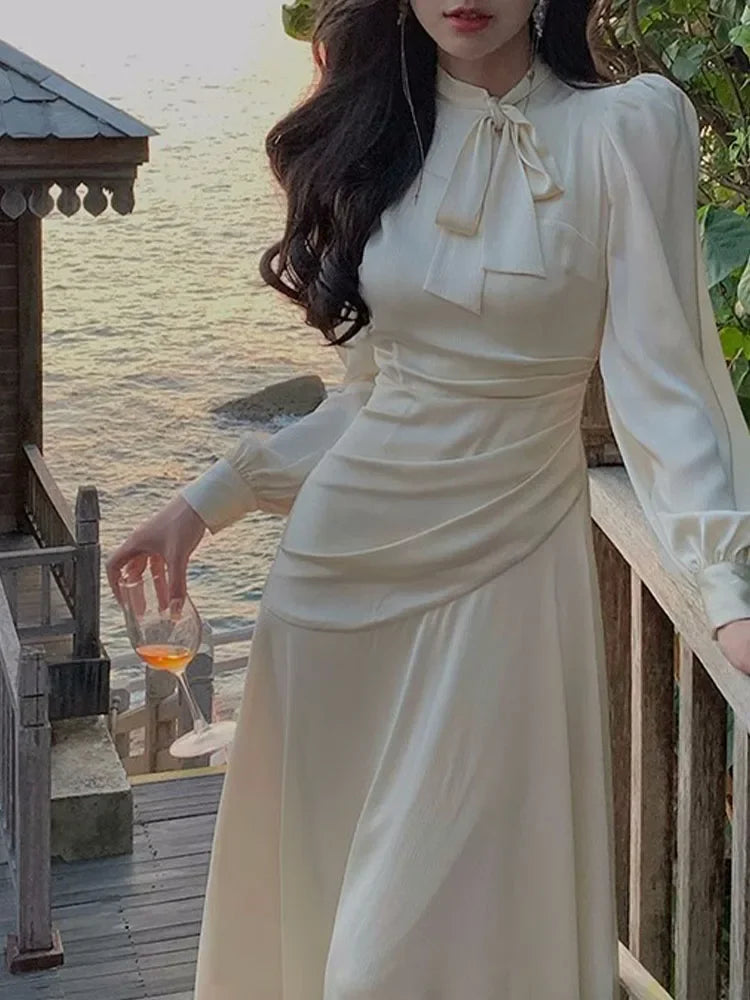 Getadme Satin Dresses for Women Long Sleeve Streetwear French Style Dress Office Lady Print Midi Zipper New Spring Summer Dress Getadme Satin Dresses for Women Long Sleeve Streetwear French Style Dress Office Lady Print Midi Zipper New Spring Summer Dress