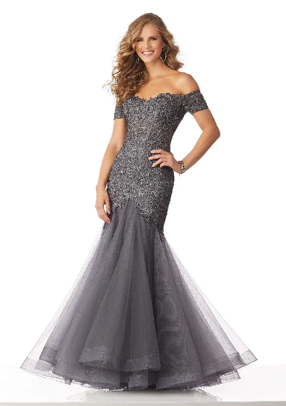 MGNY By Mori Lee - 71825 Lace Appliqued Off-Shoulder Trumpet Dress