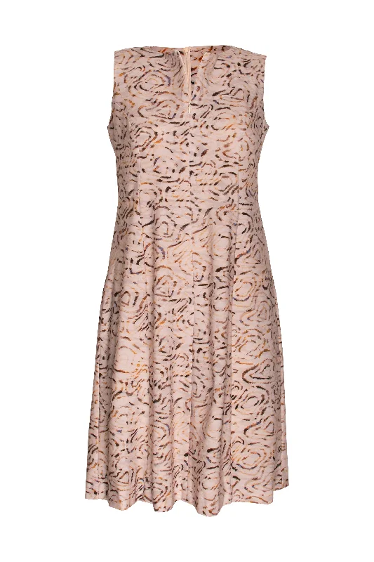Zip Front Panel Dress - Beige/Chocolate Print Jersey 4225
