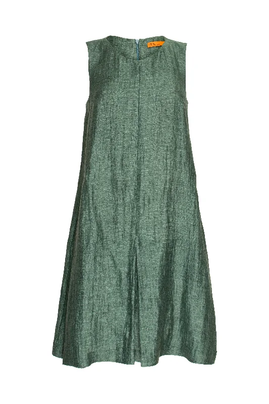 Pleated Hem Dress - Teal Linen 9735