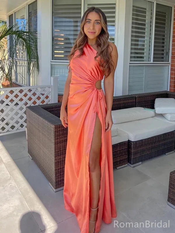 Sexy One-shoulder Sleeveless Mermaid Satin Long Prom Dresses For Party Online, OL442 Sexy One-shoulder Sleeveless Mermaid Satin Long Prom Dresses For Party Online, OL442