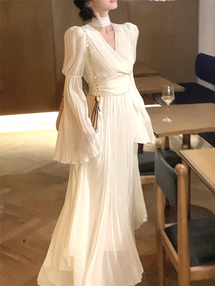 Getadme Long Dress Women Elegant Spring Folds Fashion Evening Party Lady Vestido Vintage Summer French Loose Dresses Female Clothing Getadme Long Dress Women Elegant Spring Folds Fashion Evening Party Lady Vestido Vintage Summer French Loose Dresses Female Clothing