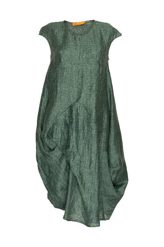 Tucked Cap Sleeve Dress - Teal Linen 9732