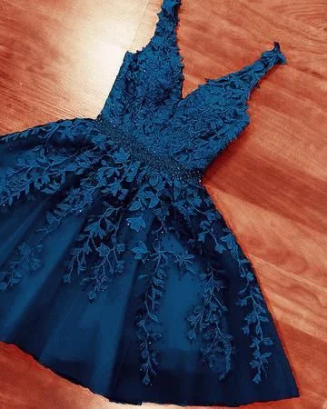 SHORT LACE HOMECOMING DRESS V NECK BEADED SASHES  C1102