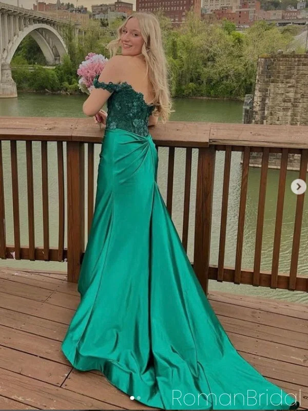 Elegant Off-shoulder Sleeveless Mermaid Satin Long Evening Prom Dresses Online, OLP656 Elegant Off-shoulder Sleeveless Mermaid Satin Long Evening Prom Dresses Online, OLP656