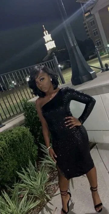 One Shoulder Black Short Homecoming Dresses  C1424