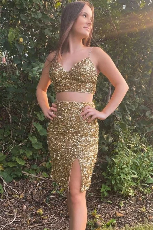 Stunning two piece red sequins short homecoming dress  C1125