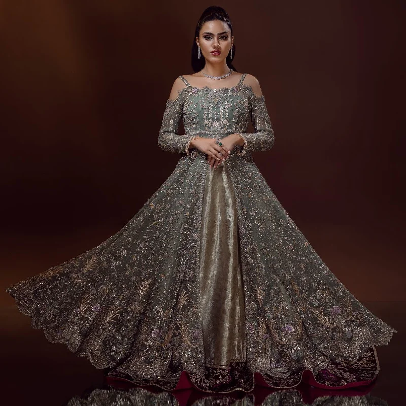 Embellished Pakistani Front Open Gown and Lehenga Dress