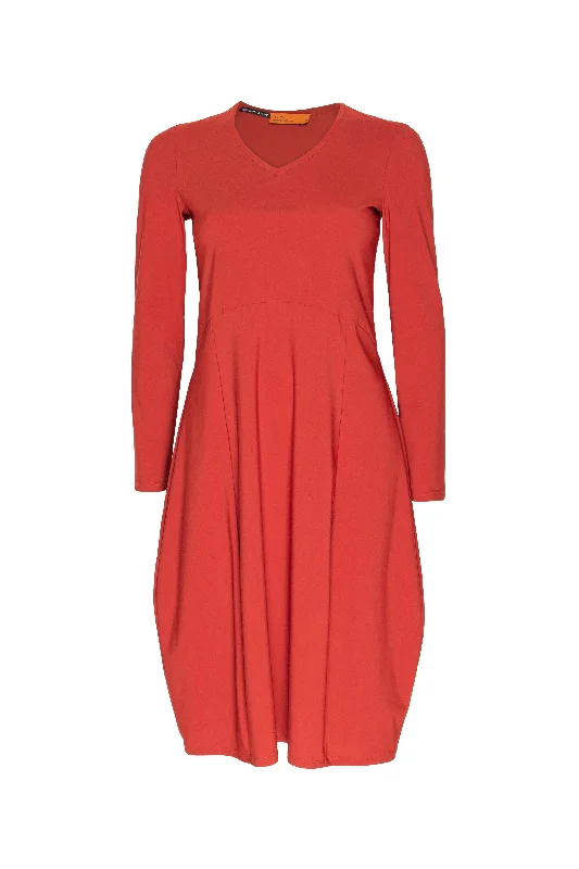 Long Sleeve Vee Neck Dress - Paprika Jersey 4602