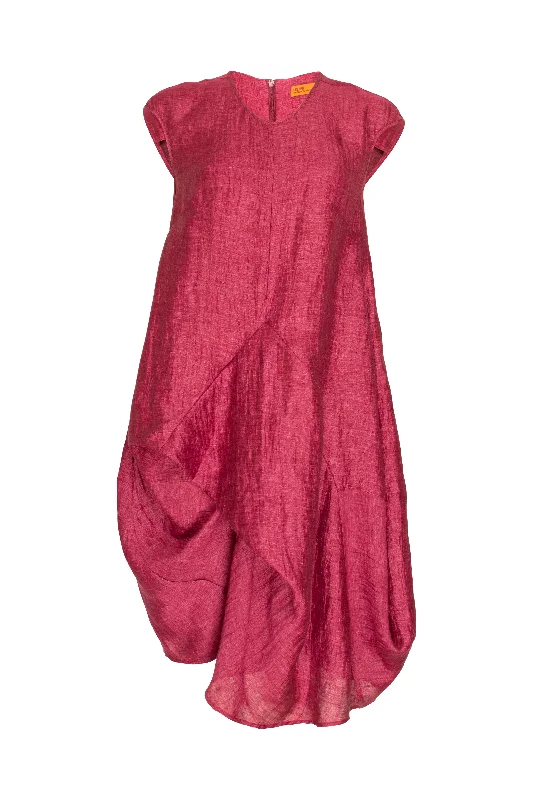 Tucked Cap Sleeve Dress - Raspberry Linen 9731