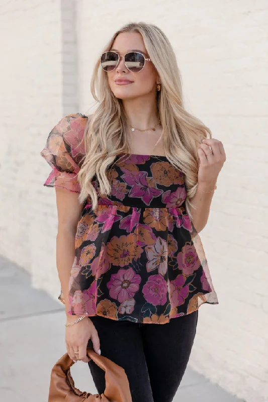 Something Beautiful Black Floral Print Tulle Blouse FINAL SALE Textured Cotton Blouse Something Beautiful Black Floral Print Tulle Blouse FINAL SALE Textured Cotton Blouse