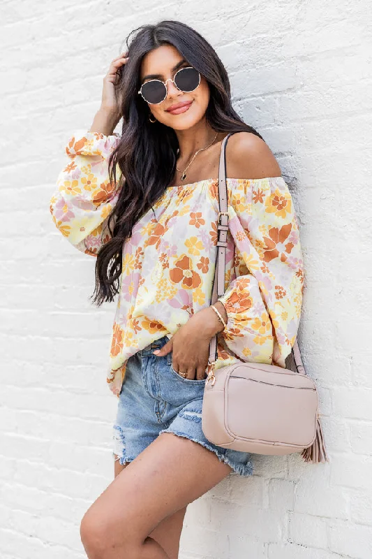 Find My Way Yellow Multi Floral Off The Shoulder Blouse FINAL SALE Puff Sleeve Blouse