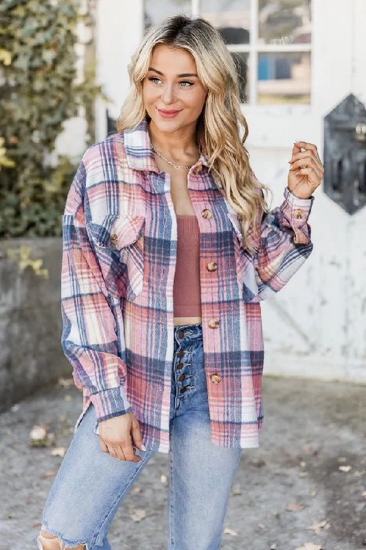 Good Guess Pink Multi Oversized Plaid Shacket FINAL SALE Side Tie Blouse