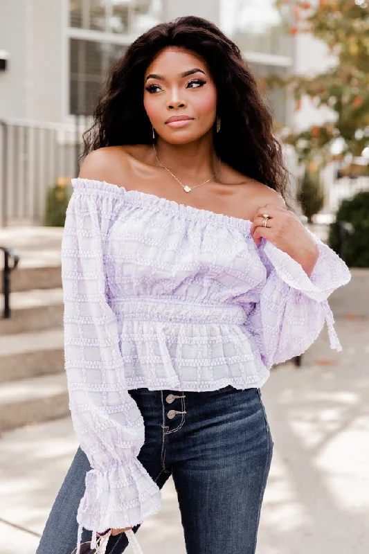 Got You On My Mind Purple Textured Off The Shoulder Blouse FINAL SALE Chic Sleeveless Blouse Got You On My Mind Purple Textured Off The Shoulder Blouse FINAL SALE Chic Sleeveless Blouse
