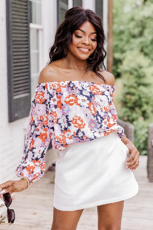 In Bloom Navy Off The Shoulder Floral Blouse FINAL SALE Floral Print Blouse
