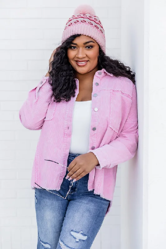 Keep Me Grounded Pink Frayed Edge Cord Shacket FINAL SALE Vintage Polka Blouse